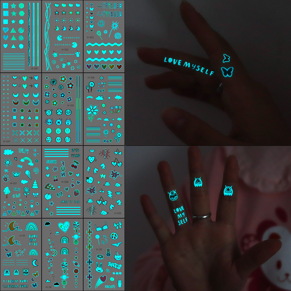 Glow In Dark Stars - Светящиеся в темноте тату-наклейки, 12 шт.