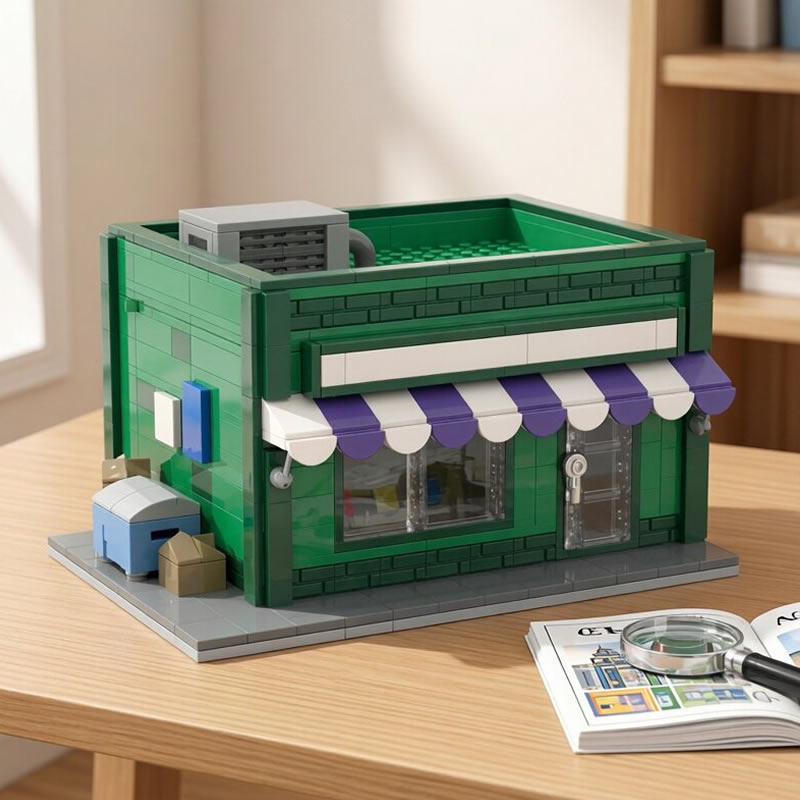 Kids Toys Store - Конструктор MOC: Модульный мини-магазин, Робот-дунгун, Магазин